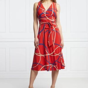 Lauren Ralph Lauren CARANA Draped Red Nautical Tie Belted Dress Size 6